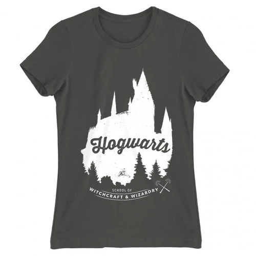 Sötétszürke Harry Potter női rövid ujjú póló - Hogwarts Silhouette