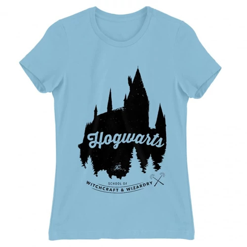Világoskék Harry Potter női rövid ujjú póló - Hogwarts Silhouette