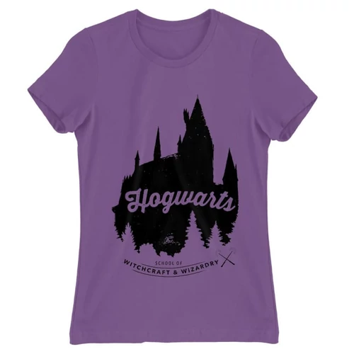 Világoslila Harry Potter női rövid ujjú póló - Hogwarts Silhouette