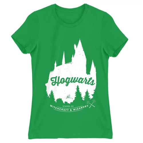 Zöld Harry Potter női rövid ujjú póló - Hogwarts Silhouette