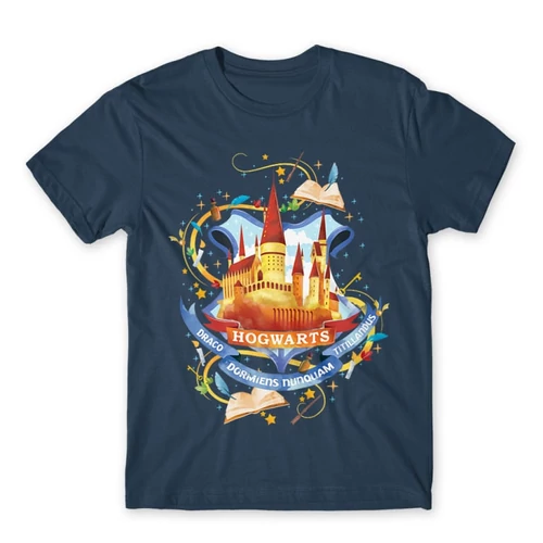 Denim Harry Potter férfi rövid ujjú póló - Hogwarts Watercolor