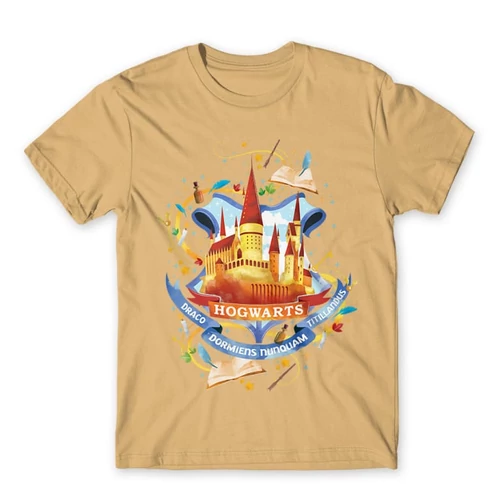 Homok Harry Potter férfi rövid ujjú póló - Hogwarts Watercolor