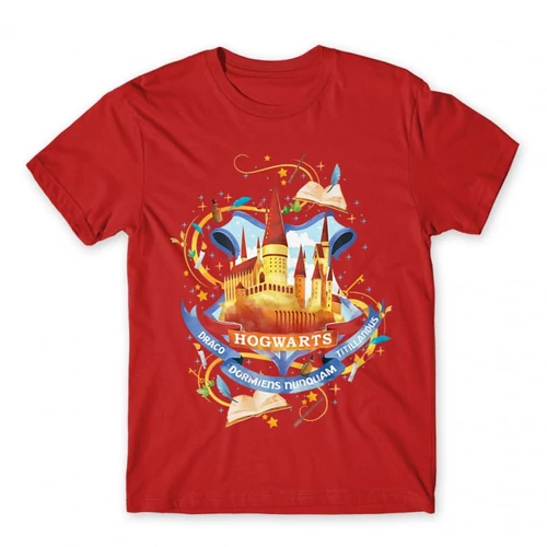 Piros Harry Potter férfi rövid ujjú póló - Hogwarts Watercolor
