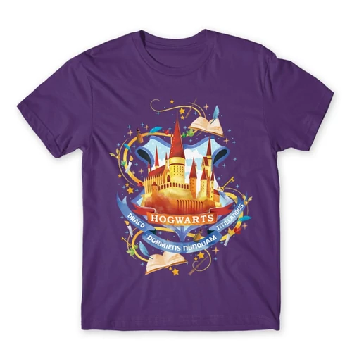 Sötétlila Harry Potter férfi rövid ujjú póló - Hogwarts Watercolor