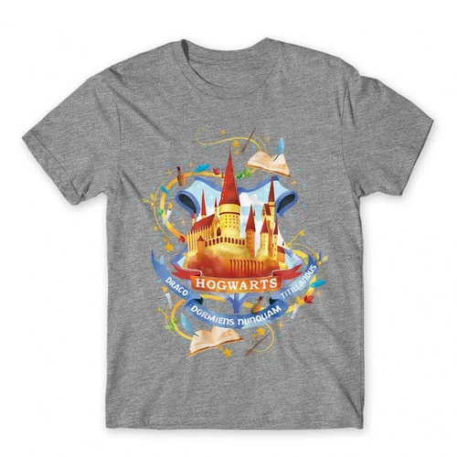 Sportszürke Harry Potter férfi rövid ujjú póló - Hogwarts Watercolor