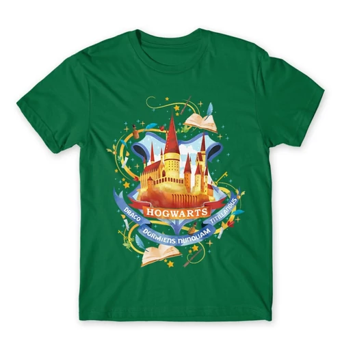 Zöld Harry Potter férfi rövid ujjú póló - Hogwarts Watercolor
