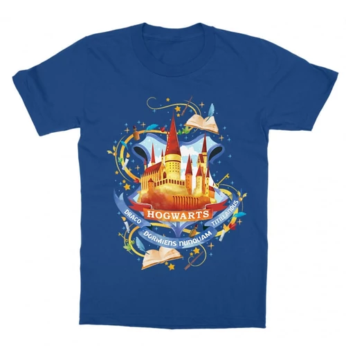 Királykék Harry Potter gyerek rövid ujjú póló - Hogwarts Watercolor