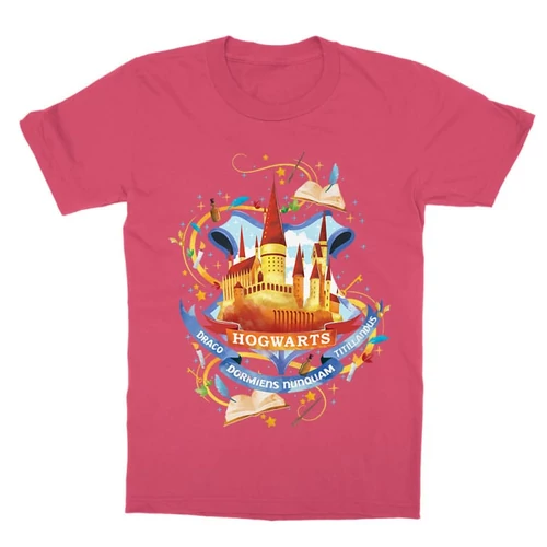 Pink Harry Potter gyerek rövid ujjú póló - Hogwarts Watercolor