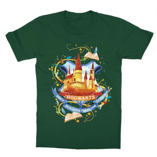 Sötétzöld Harry Potter gyerek rövid ujjú póló - Hogwarts Watercolor
