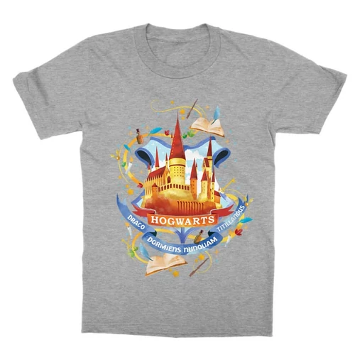 Sportszürke Harry Potter gyerek rövid ujjú póló - Hogwarts Watercolor