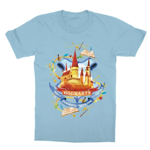 Világoskék Harry Potter gyerek rövid ujjú póló - Hogwarts Watercolor