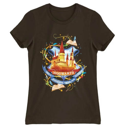 Barna Harry Potter női rövid ujjú póló - Hogwarts Watercolor