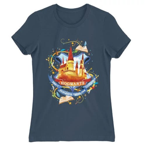 Denim Harry Potter női rövid ujjú póló - Hogwarts Watercolor
