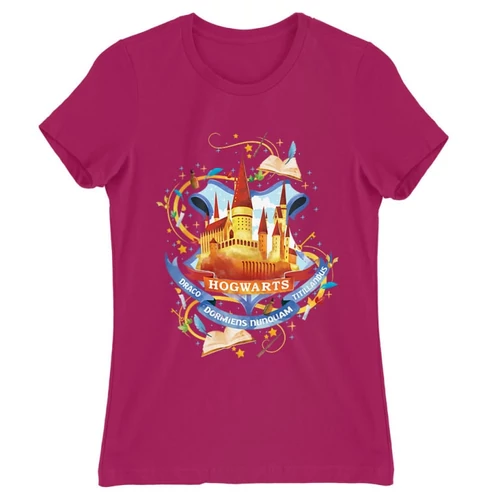 Pink Harry Potter női rövid ujjú póló - Hogwarts Watercolor
