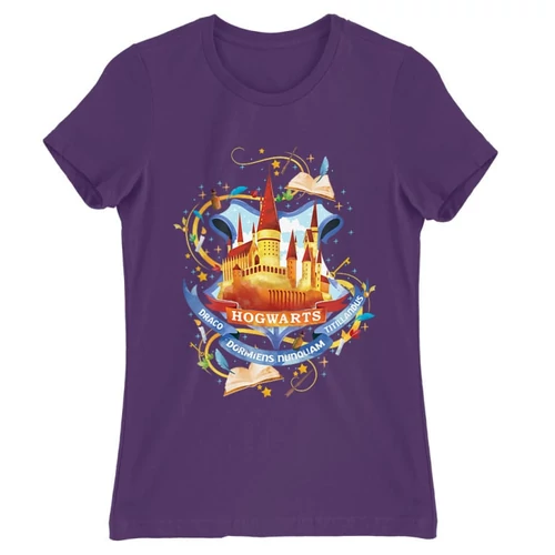 Sötétlila Harry Potter női rövid ujjú póló - Hogwarts Watercolor