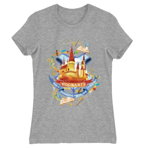 Sportszürke Harry Potter női rövid ujjú póló - Hogwarts Watercolor