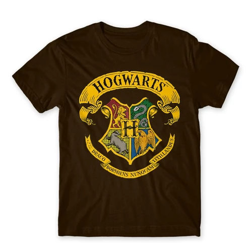 Barna Harry Potter férfi rövid ujjú póló - Hogwarts color