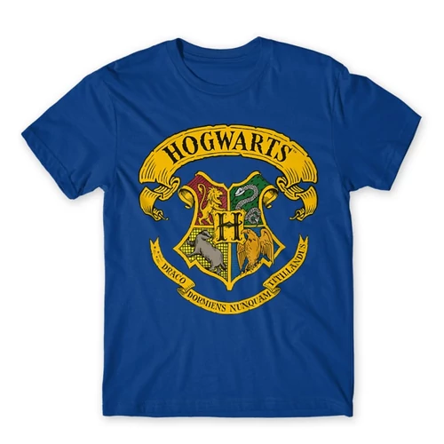 Királykék Harry Potter férfi rövid ujjú póló - Hogwarts color