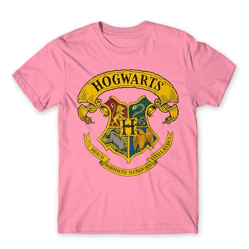 Világos rózsaszín Harry Potter férfi rövid ujjú póló - Hogwarts color