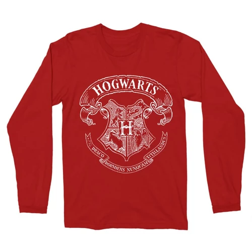 Piros Harry Potter férfi hosszú ujjú póló - Hogwarts outline logo