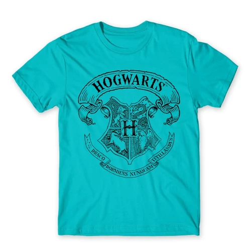 Atollkék Harry Potter férfi rövid ujjú póló - Hogwarts outline logo