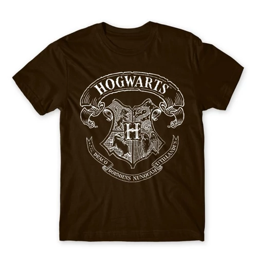Barna Harry Potter férfi rövid ujjú póló - Hogwarts outline logo