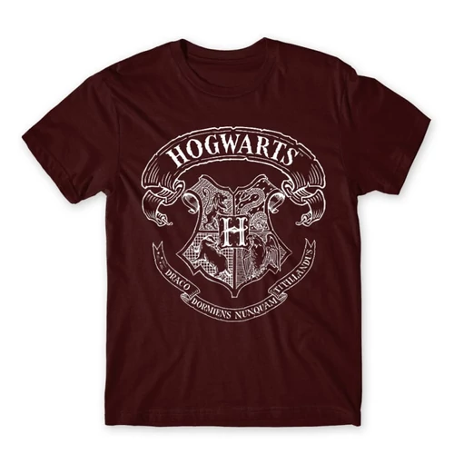 Bordó Harry Potter férfi rövid ujjú póló - Hogwarts outline logo