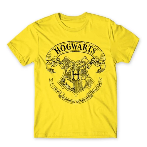 Citromsárga Harry Potter férfi rövid ujjú póló - Hogwarts outline logo