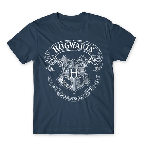 Denim Harry Potter férfi rövid ujjú póló - Hogwarts outline logo