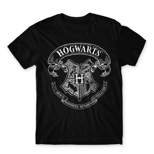 Fekete Harry Potter férfi rövid ujjú póló - Hogwarts outline logo
