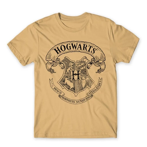 Homok Harry Potter férfi rövid ujjú póló - Hogwarts outline logo