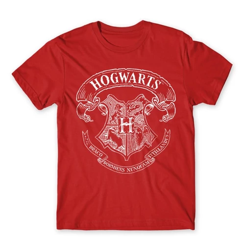 Piros Harry Potter férfi rövid ujjú póló - Hogwarts outline logo