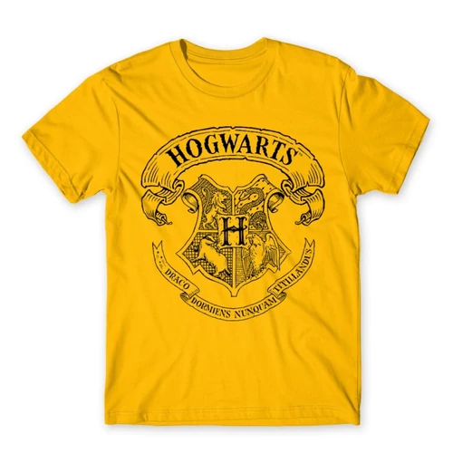 Sárga Harry Potter férfi rövid ujjú póló - Hogwarts outline logo