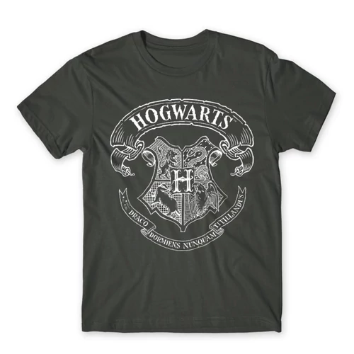 Sötétszürke Harry Potter férfi rövid ujjú póló - Hogwarts outline logo