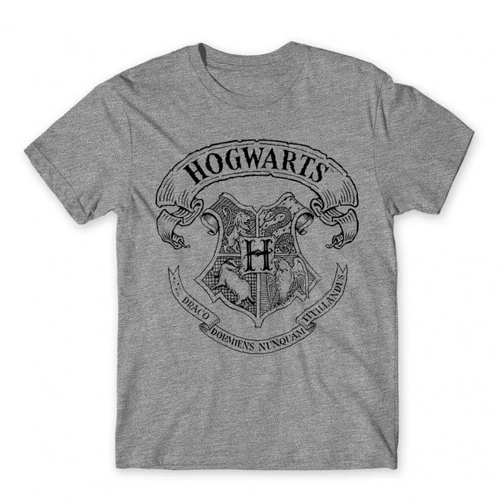 Sportszürke Harry Potter férfi rövid ujjú póló - Hogwarts outline logo