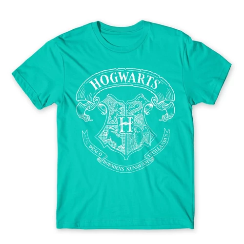 Türkiz Harry Potter férfi rövid ujjú póló - Hogwarts outline logo