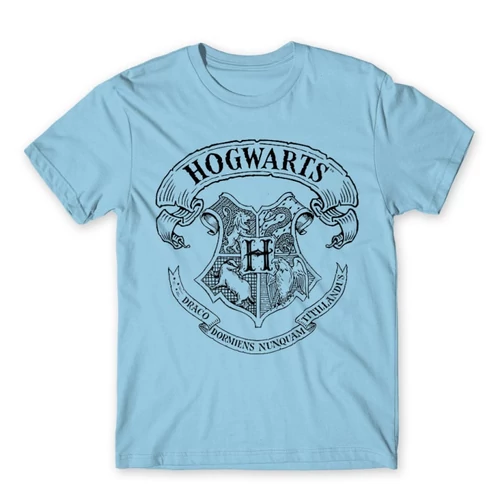 Világoskék Harry Potter férfi rövid ujjú póló - Hogwarts outline logo