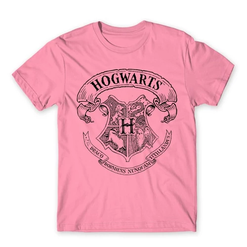 Világos rózsaszín Harry Potter férfi rövid ujjú póló - Hogwarts outline logo