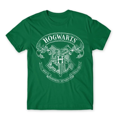 Zöld Harry Potter férfi rövid ujjú póló - Hogwarts outline logo
