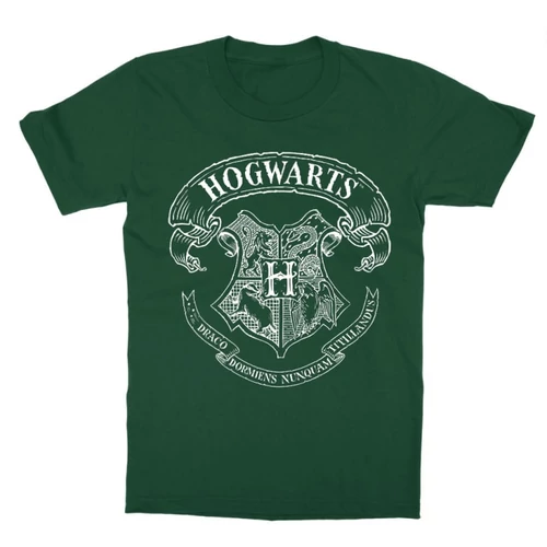 Sötétzöld Harry Potter gyerek rövid ujjú póló - Hogwarts outline logo