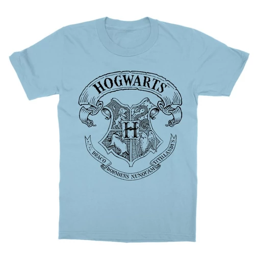 Világoskék Harry Potter gyerek rövid ujjú póló - Hogwarts outline logo