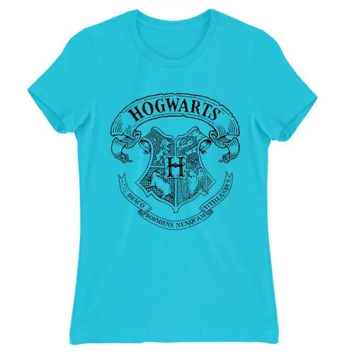 Atollkék Harry Potter női rövid ujjú póló - Hogwarts outline logo