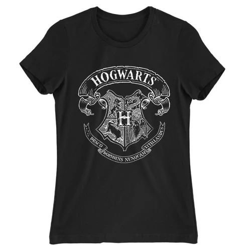 Fekete Harry Potter női rövid ujjú póló - Hogwarts outline logo