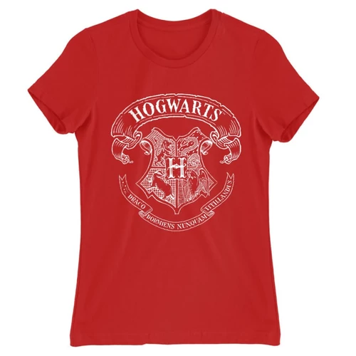 Piros Harry Potter női rövid ujjú póló - Hogwarts outline logo