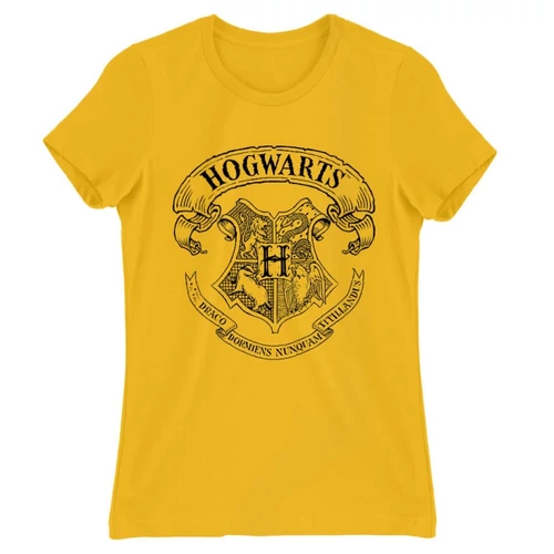 Sárga Harry Potter női rövid ujjú póló - Hogwarts outline logo
