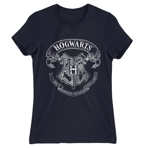 Sötétkék Harry Potter női rövid ujjú póló - Hogwarts outline logo