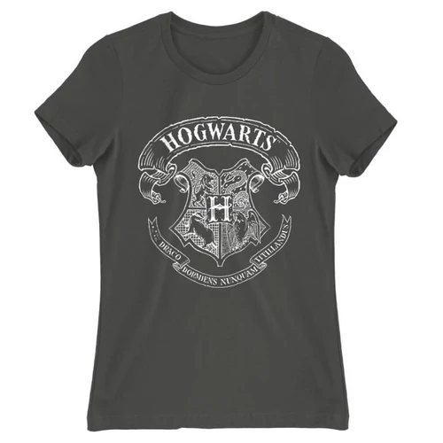 Sötétszürke Harry Potter női rövid ujjú póló - Hogwarts outline logo