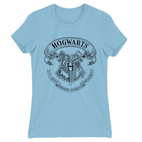 Világoskék Harry Potter női rövid ujjú póló - Hogwarts outline logo