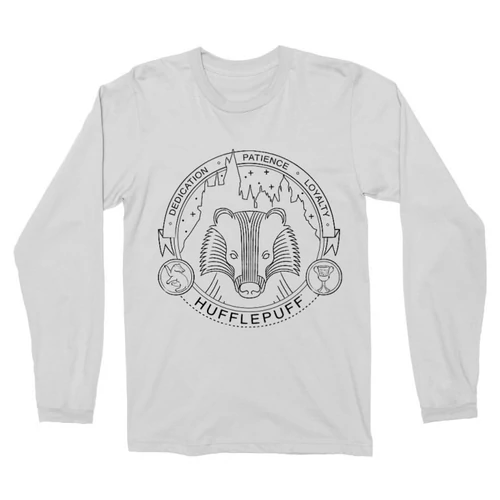 Fehér Harry Potter férfi hosszú ujjú póló - Hufflepuff Lineart