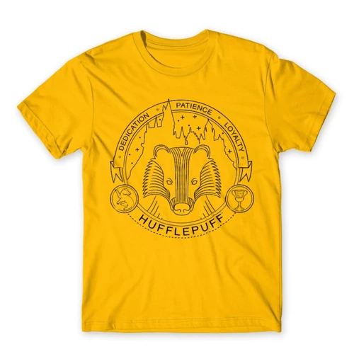 Sárga Harry Potter férfi rövid ujjú póló - Hufflepuff Lineart